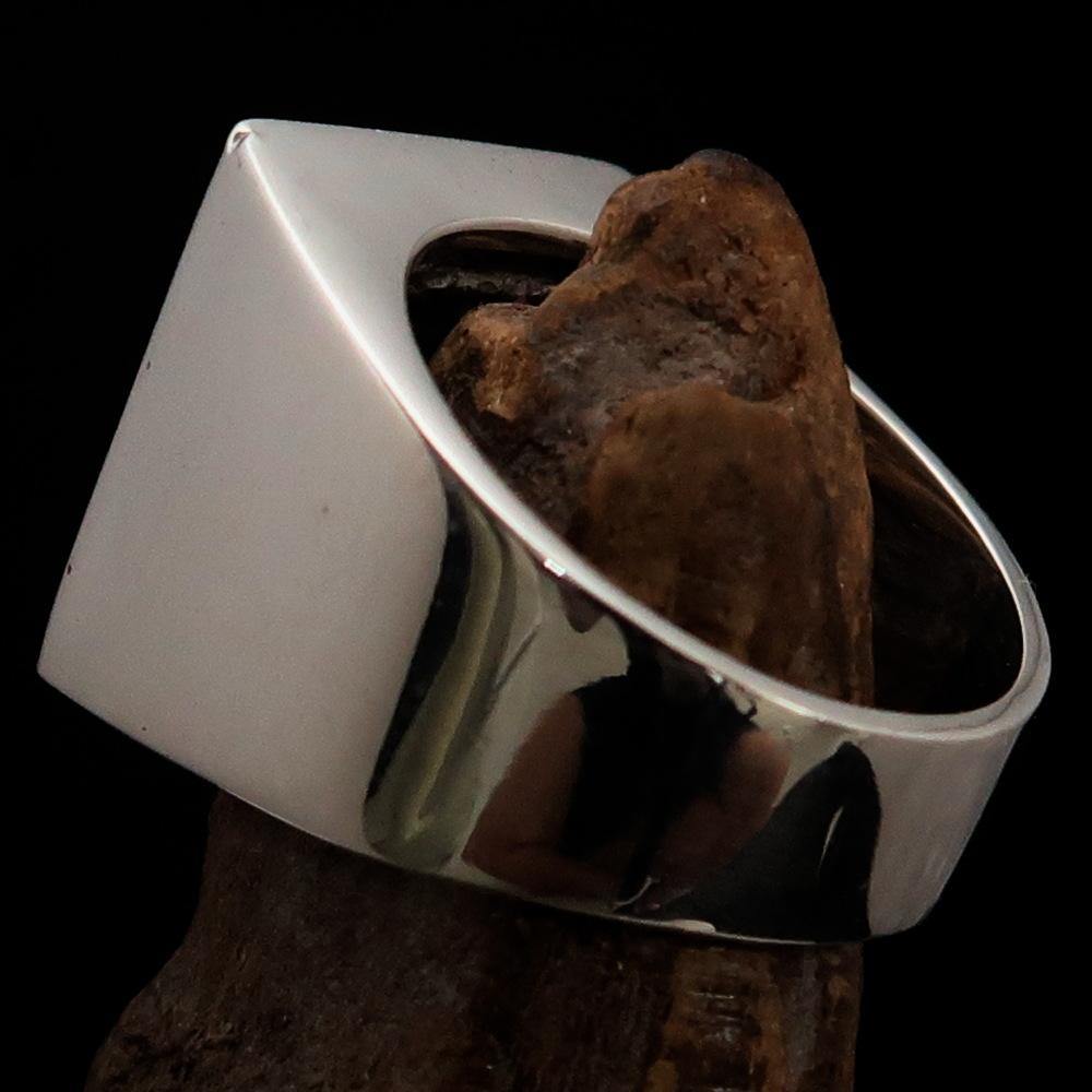 Men's Ring Red Greek Warrior made of sterling silver with high polish and red enamel accents, showcasing a unique design.