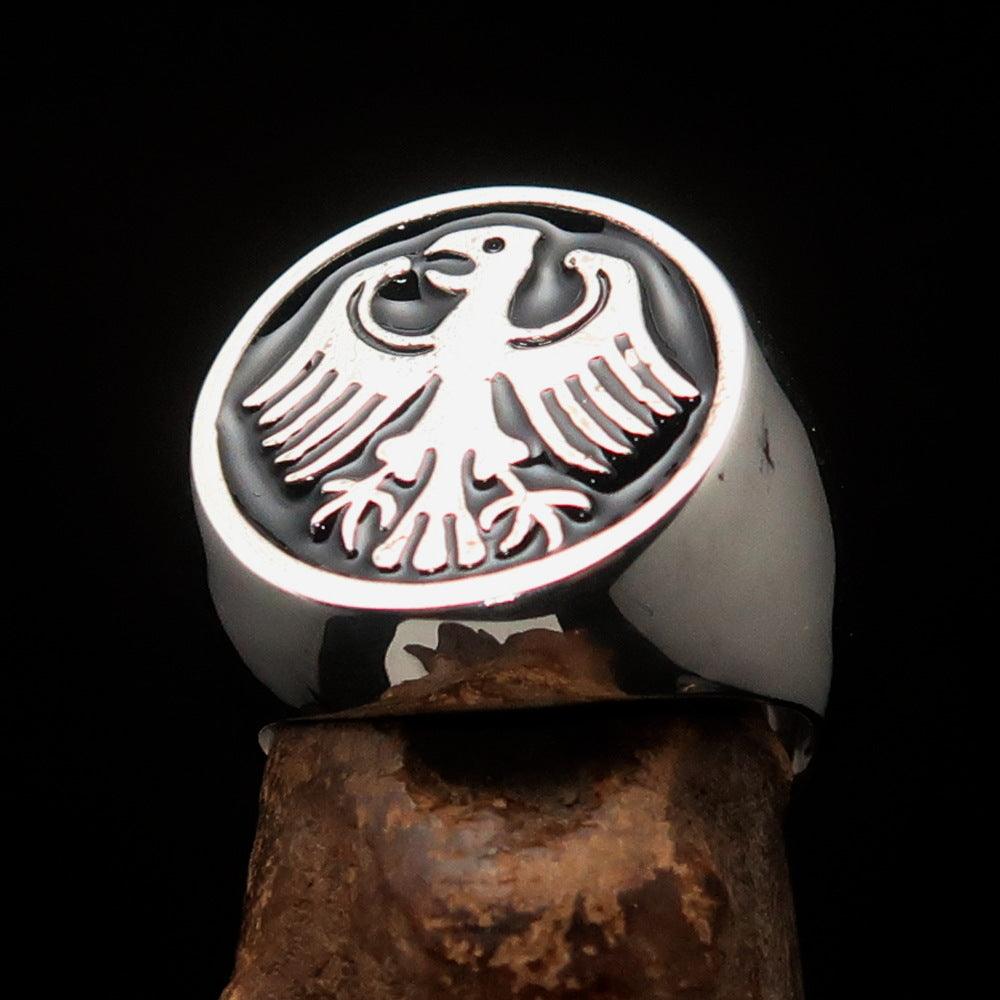 Men's Seal Ring featuring the German Eagle Coat of Arms in black enamel on sterling silver, showcasing a bold and elegant design.