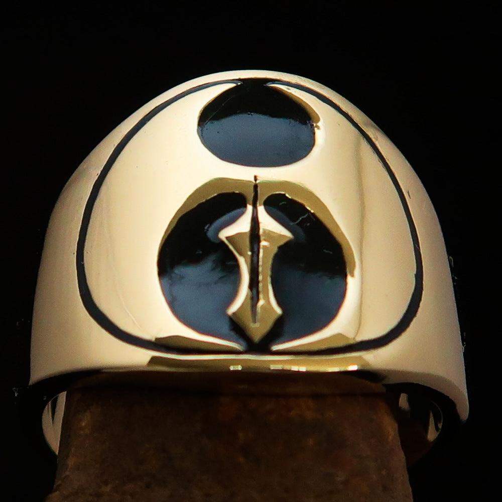 Men's black Labrys double Axe Pinky Ring made of solid brass with high polish and black enamel finish.