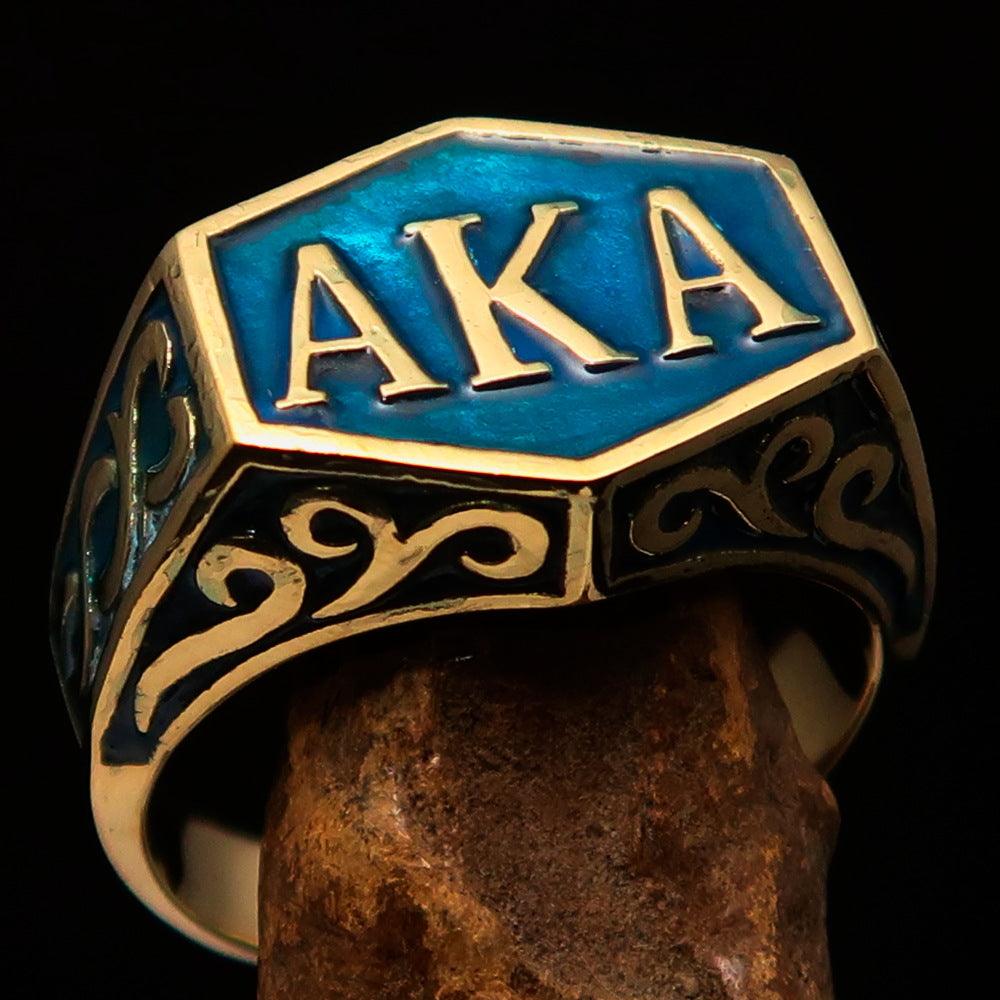 Perfectly crafted blue Synonym Men's Ring made of solid brass with high polish and enamel finish, showcasing its elegant design.