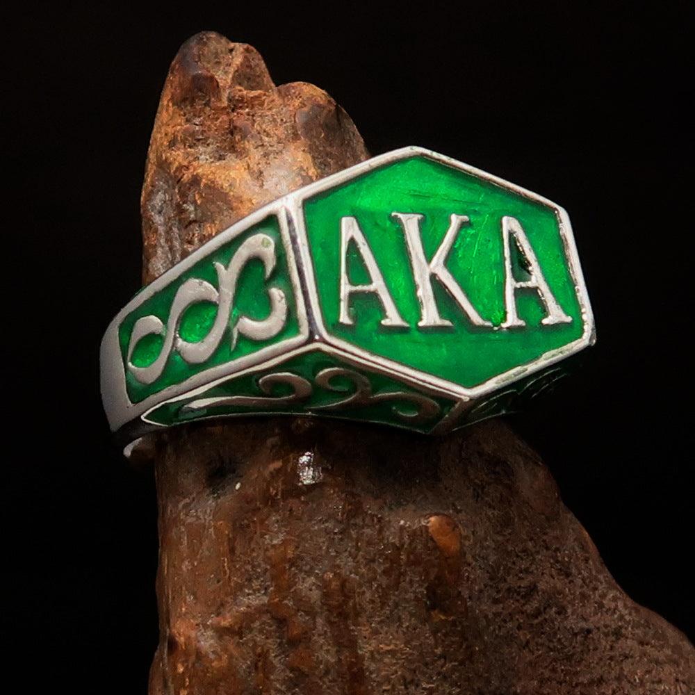 Perfectly crafted green Synonym Men's Ring made of solid sterling silver with high polish and enamel finish.