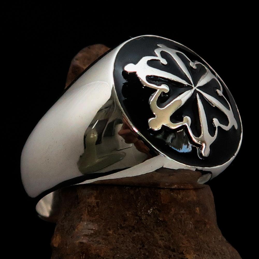 Men's black Unity Ring made of high polished Sterling Silver with enamel, featuring a domed design and solid back.