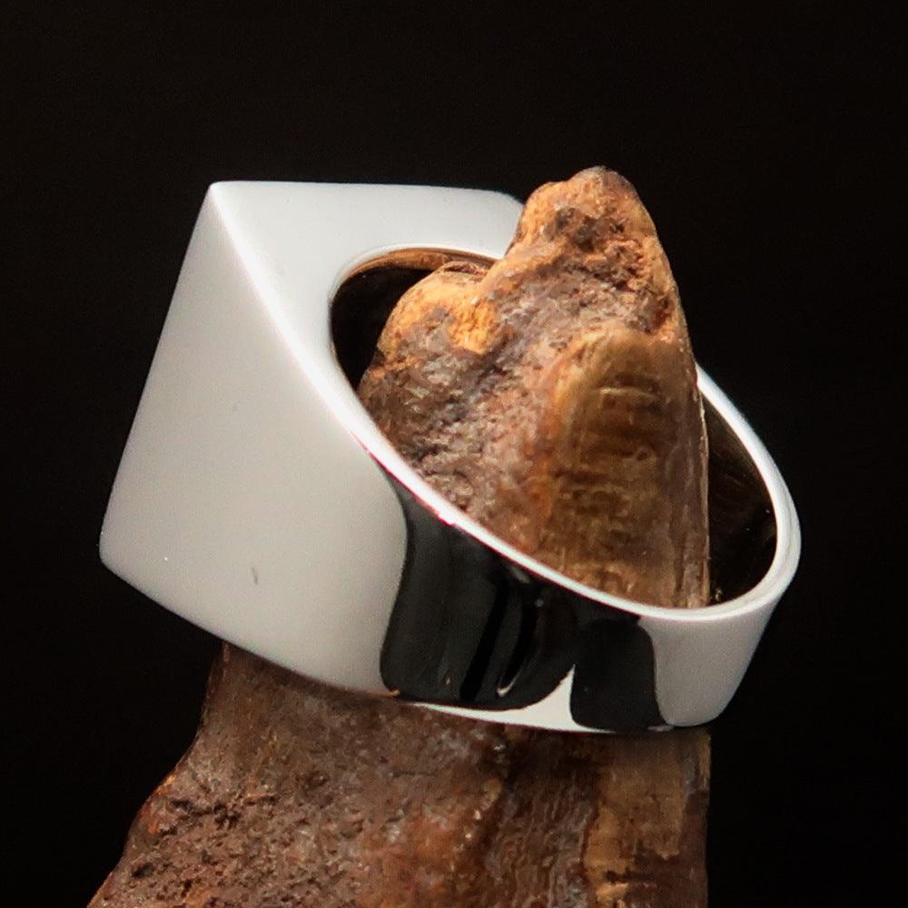 Men's Cowboy Ring featuring a blue Bull Skull design, crafted from solid Sterling Silver with a high polish finish.