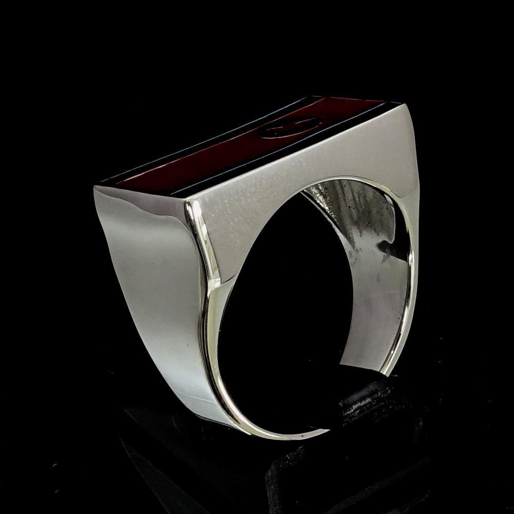 Men's Flag Ring featuring the North Korean flag, crafted from sterling silver with red and blue enamel accents.
