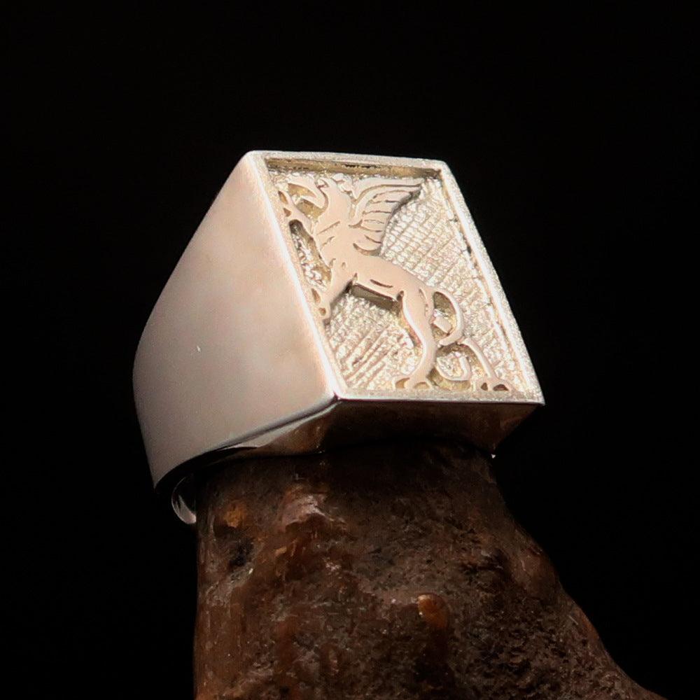 Men's Griffin Ring Griffon in two-tone Sterling Silver, showcasing high polish and matte finishes, perfect for stylish men.