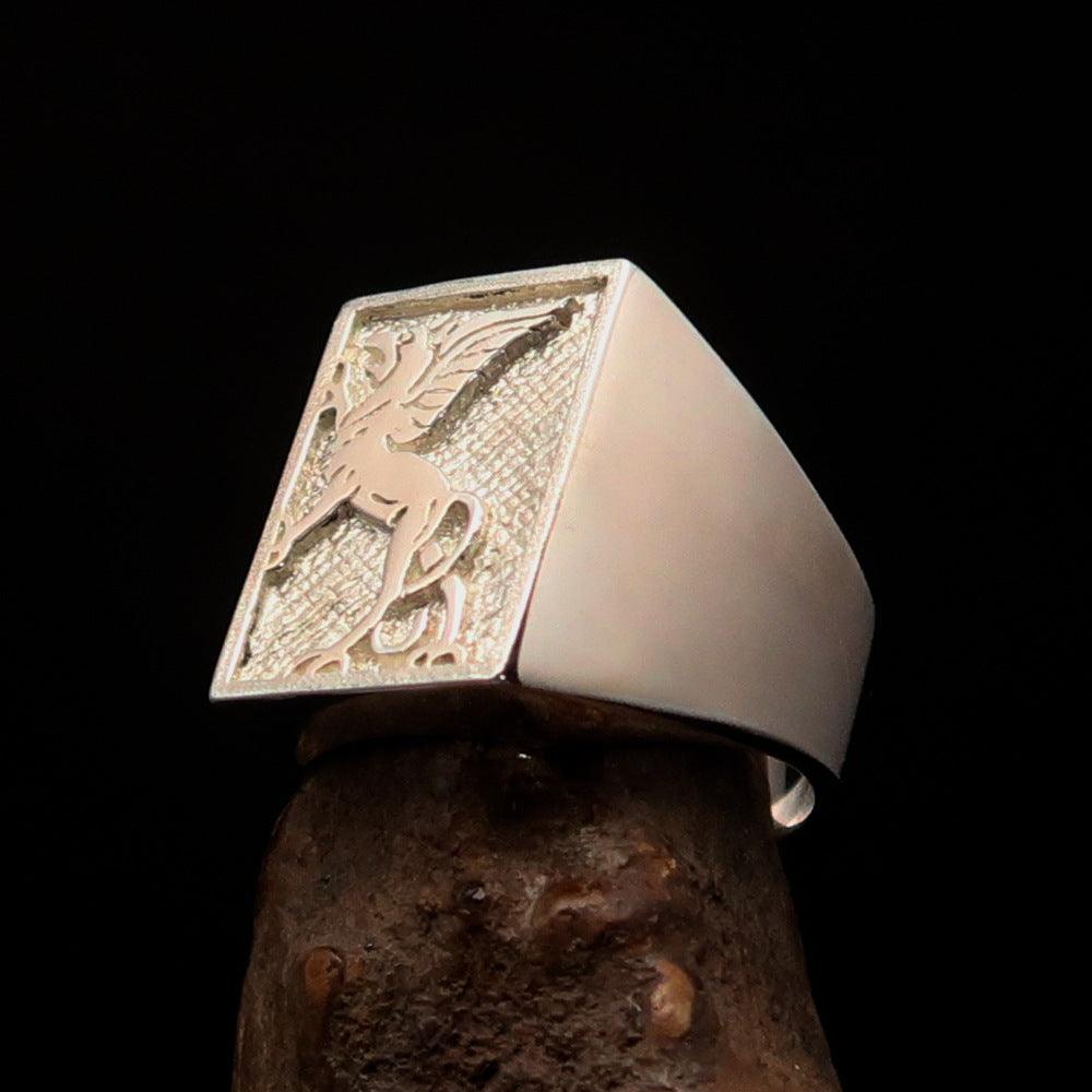 Men's Griffin Ring Griffon in two-tone Sterling Silver, showcasing high polish and matte finishes, perfect for stylish men.