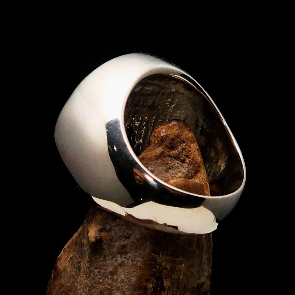 Men's Masonic Skull Ring made of solid sterling silver with black enamel finish, showcasing intricate design and hallmark 925.