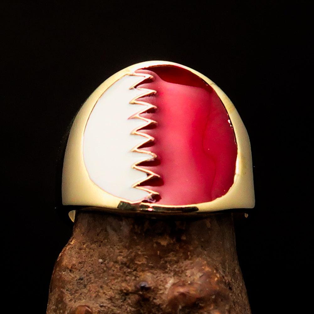 Men's National Flag Ring Bahrain made of solid brass with high polish and enamel detailing, showcasing the vibrant colors of the flag.