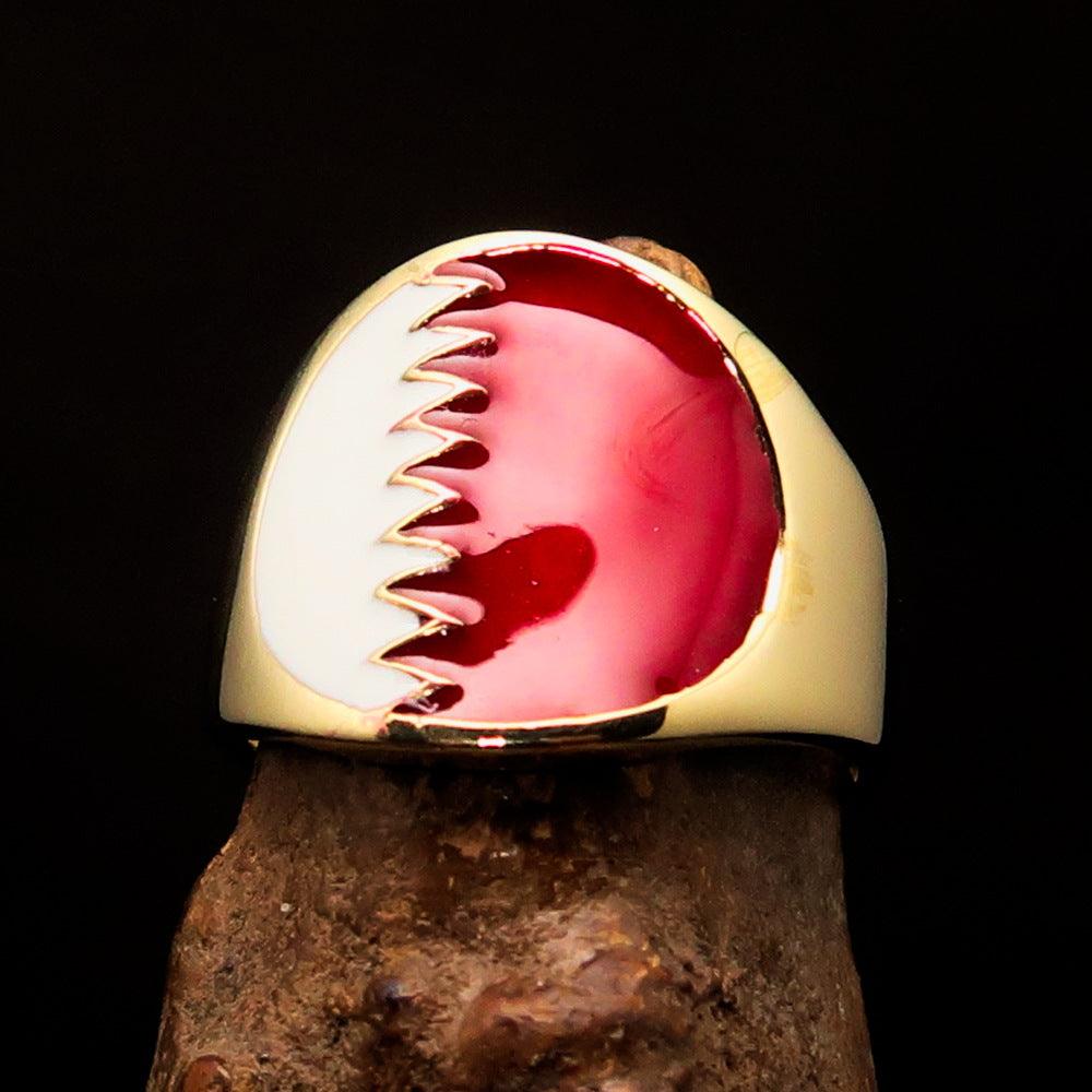 Men's National Flag Ring Bahrain made of solid brass with high polish and enamel detailing, showcasing the vibrant colors of the flag.