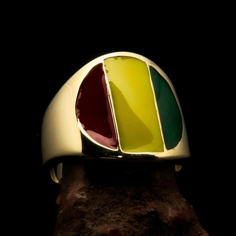 Men's National Flag Ring Guinea made of solid brass with high polish and enamel detailing, showcasing vibrant national flag colors.