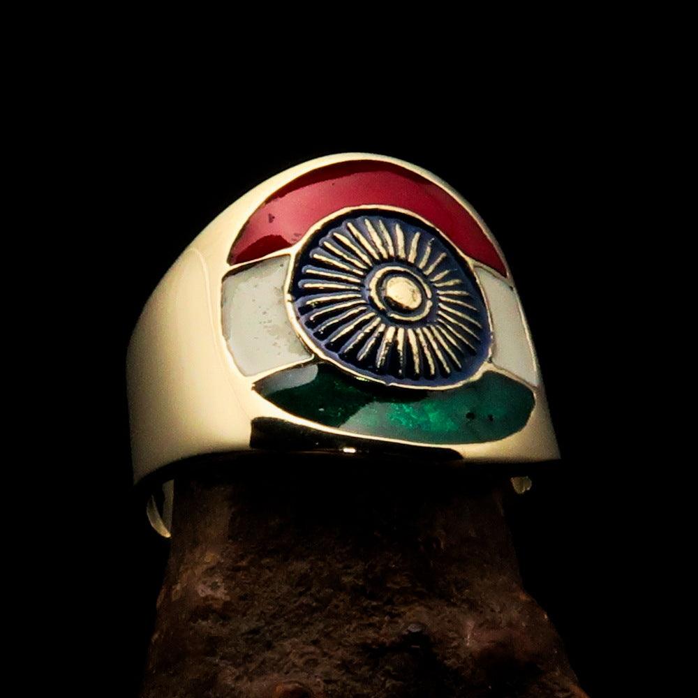 Men's National Flag Ring India made of solid brass with high polished enamel finish, showcasing vibrant colors of the Indian flag.