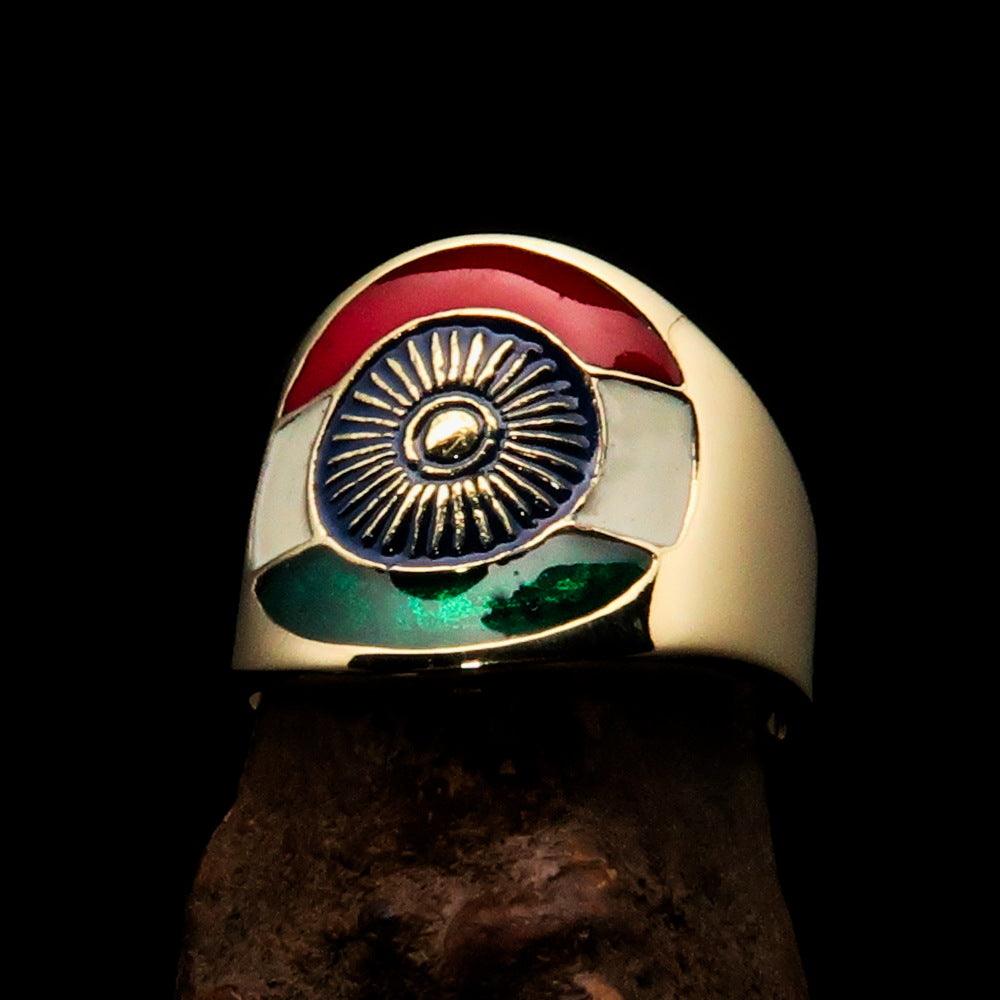 Men's National Flag Ring India made of solid brass with high polished enamel finish, showcasing vibrant colors of the Indian flag.