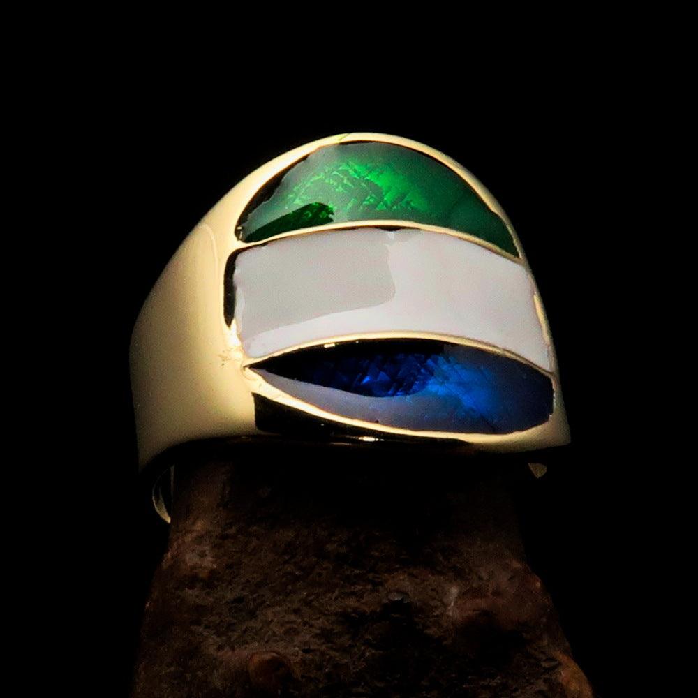 Men's National Flag Ring Sierra Leone made of solid brass with high polish and enamel finish, showcasing vibrant colors of the flag.