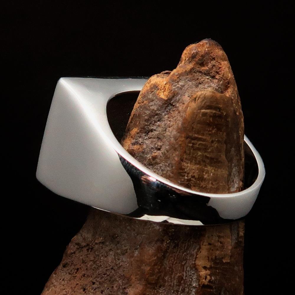 Men's rectangle flag ring crafted from sterling silver with blue and red enamel, showcasing Cambodian heritage.