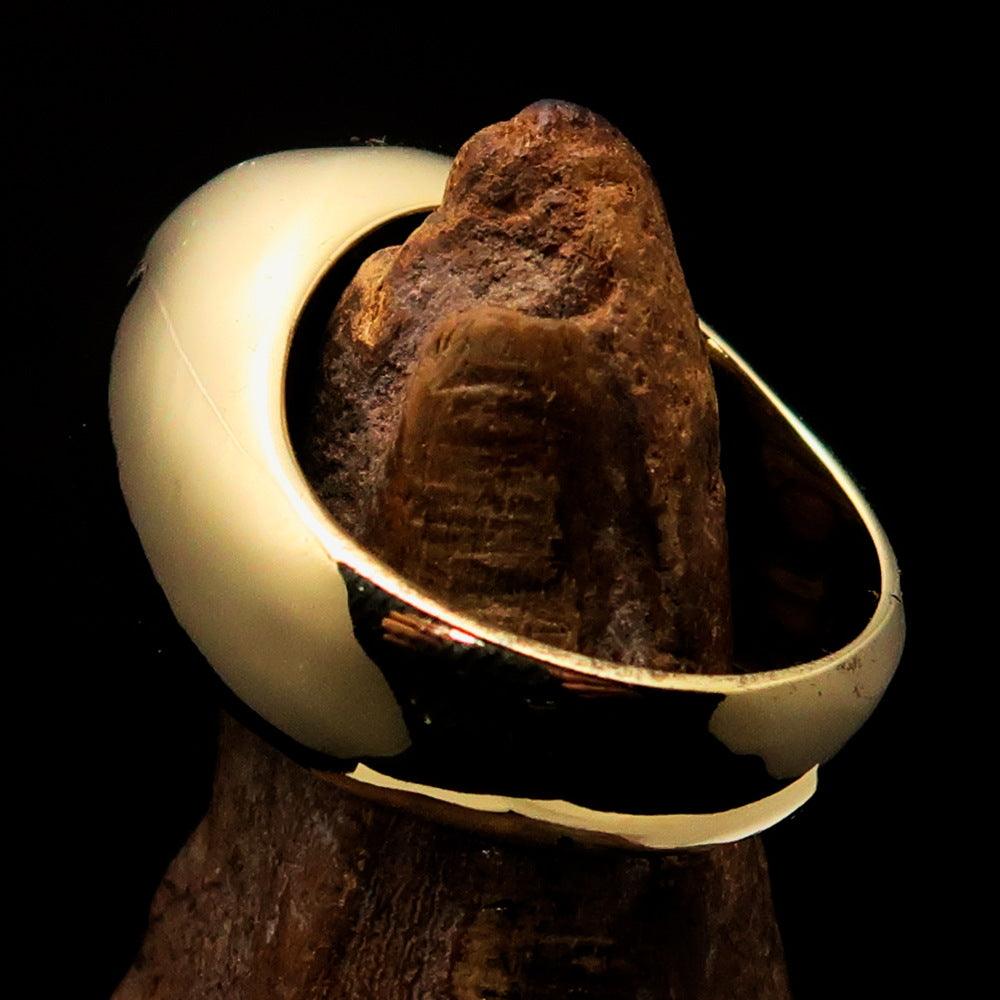 Men's ring featuring Celtic Birgit's Cross design in solid brass with a high polished finish and red enamel accents.