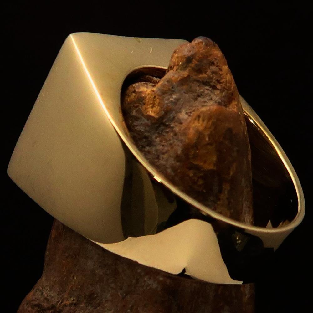 Men's Ring featuring a winged Lion of Venice design, crafted from solid brass with a high polish finish and vibrant green enamel.