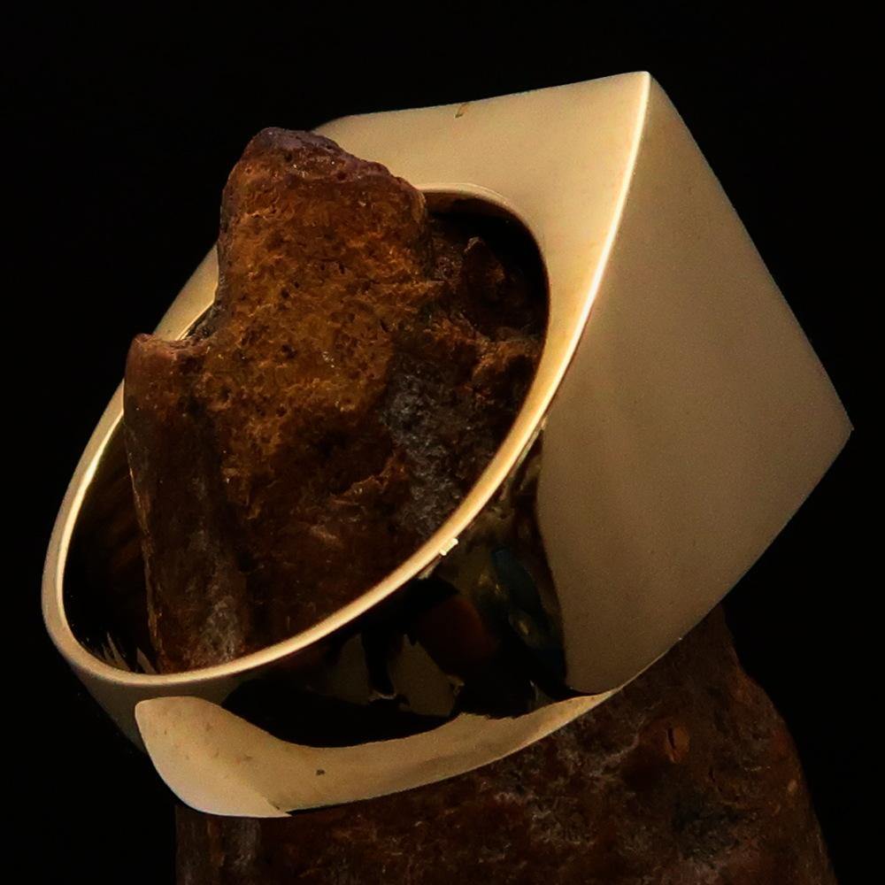 Men's Ring featuring a winged Lion of Venice design, crafted from solid brass with a high polish finish and vibrant green enamel.