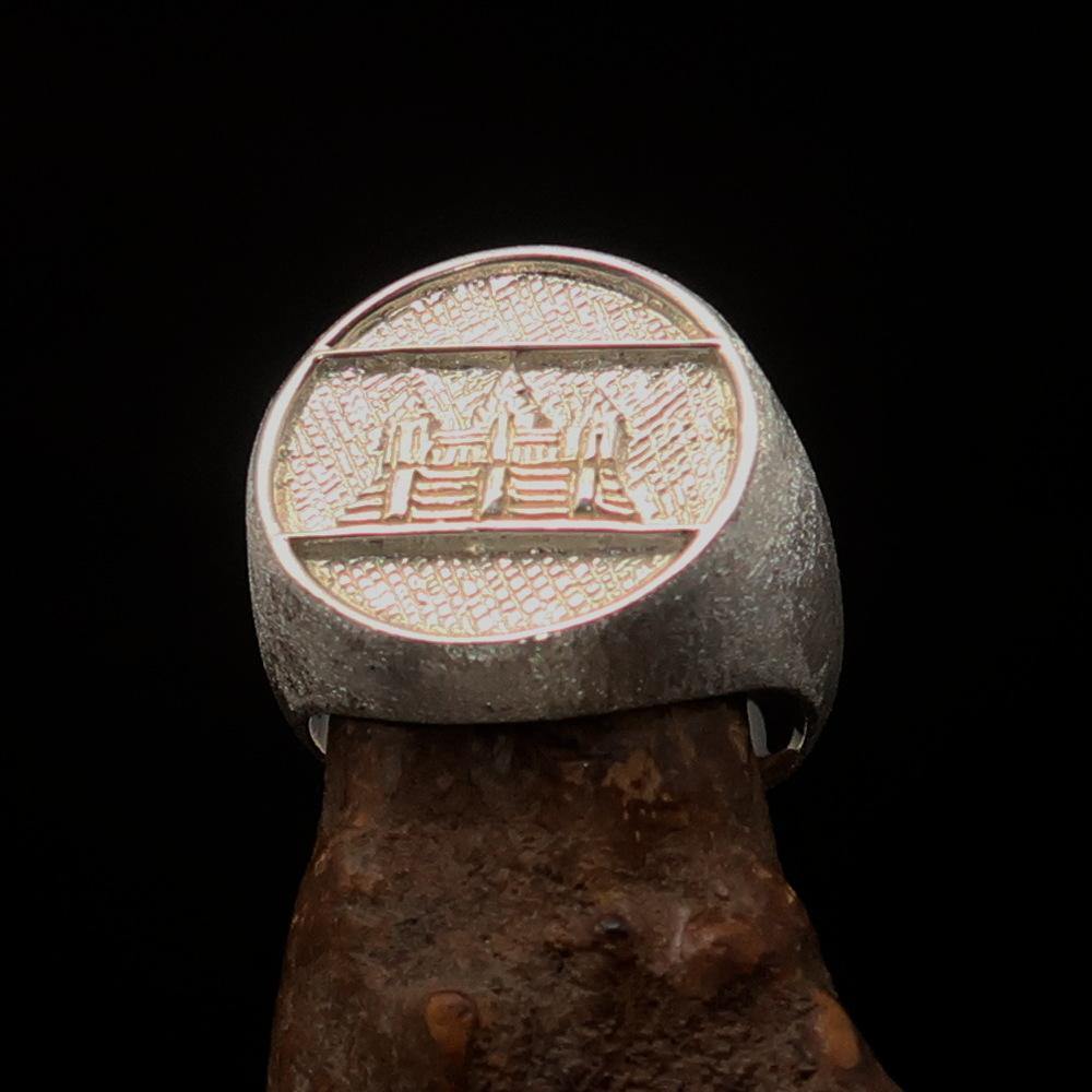 Men's Round Flag Ring Cambodia in two-tone matte sterling silver, showcasing a stylish flag design and hallmarked 925.