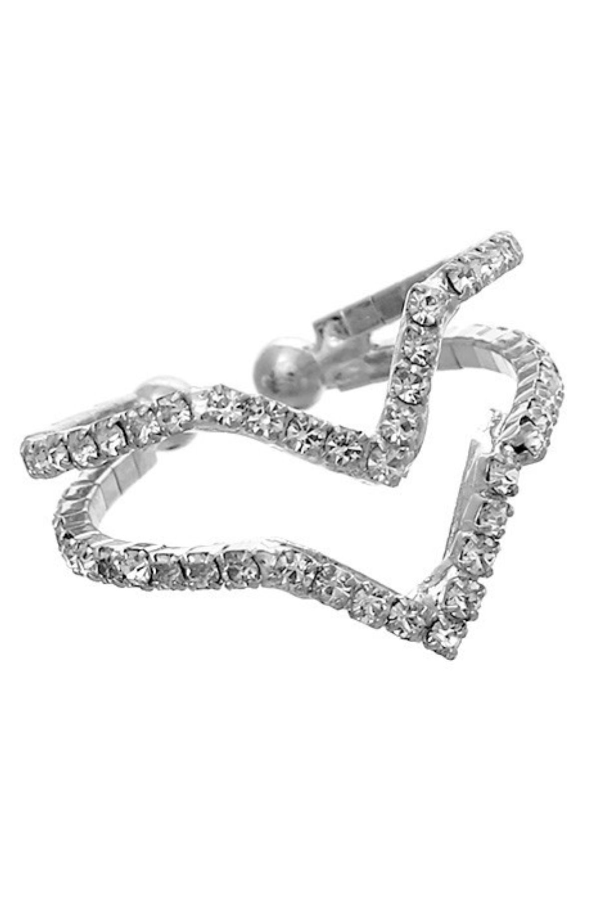 Rhinestone 2 Line V Memorywire Stretch Ring featuring a sparkling rhinestone design and flexible memory wire for a comfortable fit.