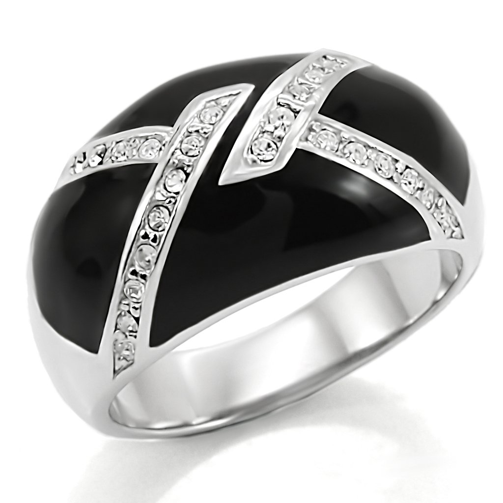 TK022 High Polished Stainless Steel Ring with clear top-grade crystal, showcasing its elegant design and shine.