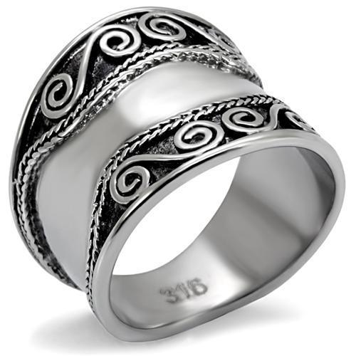 TK052 High Polished Stainless Steel Ring with a sleek, shiny finish, showcasing its minimalist design without any stones.