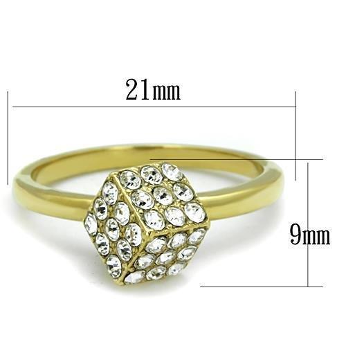 TK1725 IP Gold Stainless Steel Ring featuring a clear top-grade crystal, showcasing its elegant design and luxurious finish.