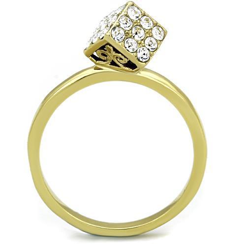 TK1725 IP Gold Stainless Steel Ring featuring a clear top-grade crystal, showcasing its elegant design and luxurious finish.