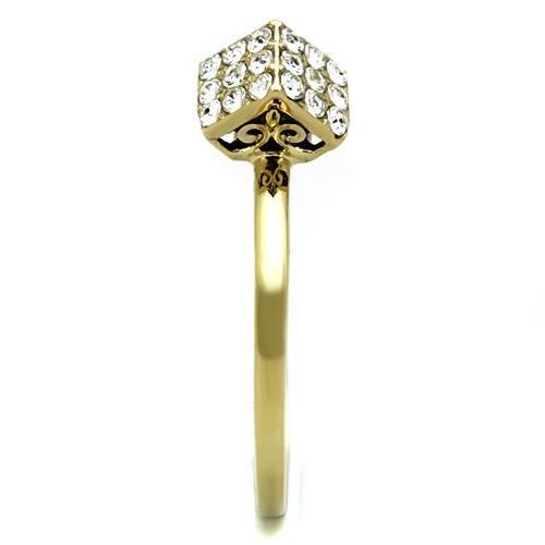 TK1725 IP Gold Stainless Steel Ring featuring a clear top-grade crystal, showcasing its elegant design and luxurious finish.