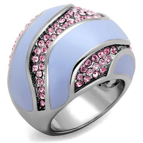 TK1744 High Polished Stainless Steel Ring featuring a light rose crystal, showcasing its elegant design and shiny finish.