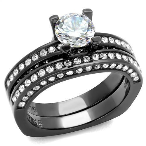 TK1175LJ IP Light Black Stainless Steel Ring featuring AAA Grade clear CZ stone, showcasing a modern and elegant design.