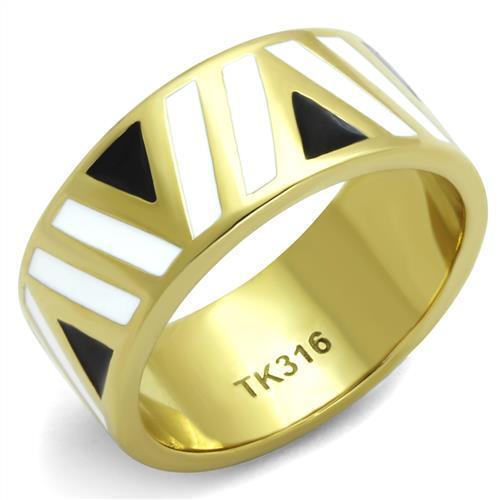 TK2037 IP Gold Stainless Steel Ring with multi-color epoxy stone, showcasing its elegant design and luxurious finish.