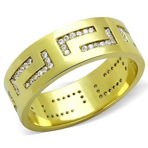 TK2051 IP Gold Stainless Steel Ring featuring AAA Grade clear CZ stone, showcasing its elegant design and luxurious finish.