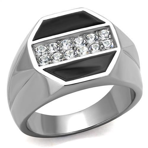 TK2309 High Polished Stainless Steel Ring featuring a clear top-grade crystal, showcasing its elegant design and shiny finish.