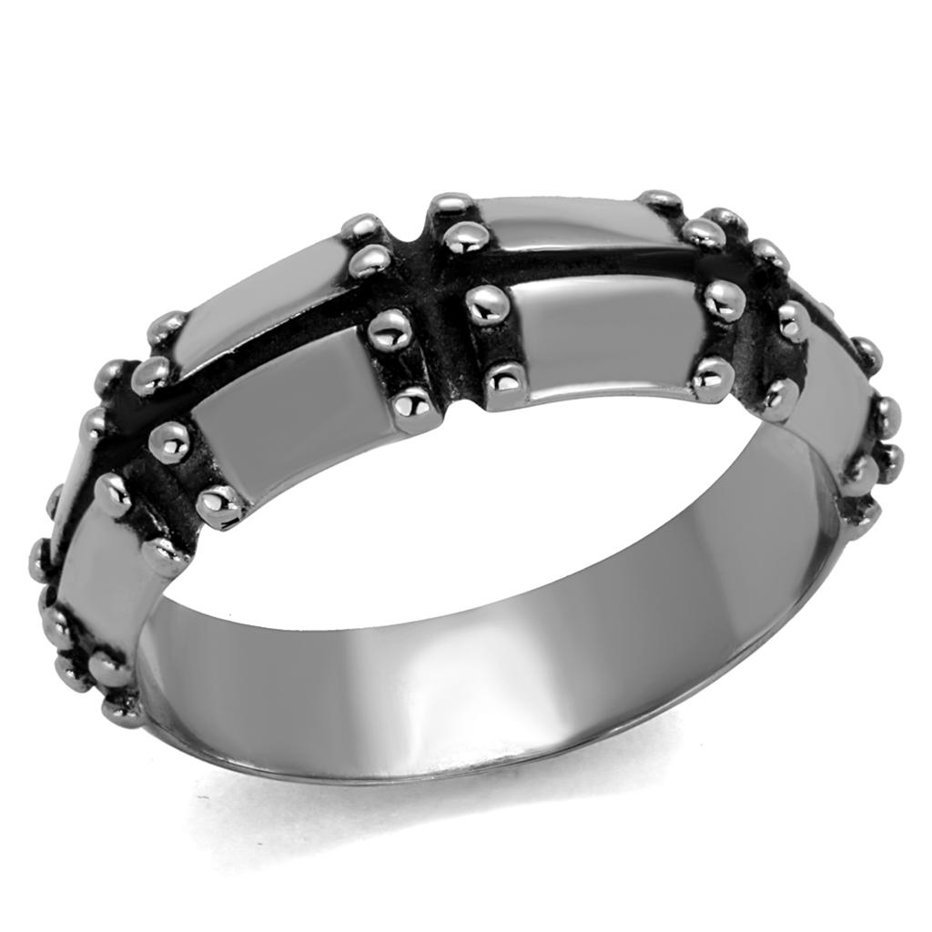 TK2342 High Polished Stainless Steel Ring featuring a jet black epoxy center stone, showcasing a sleek and modern design.