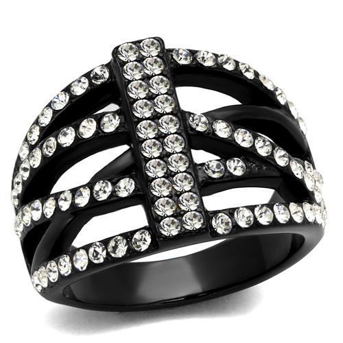 TK2354 IP Black Stainless Steel Ring with clear top-grade crystal, showcasing a sleek and modern design.