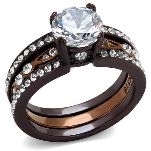 TK2560 ring featuring IP Dark Brown and Light Coffee stainless steel with a clear AAA Grade CZ center stone.