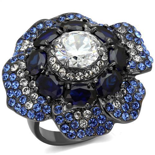 TK2559 IP Light Black Stainless Steel Ring featuring AAA Grade clear CZ stone, showcasing a modern and elegant design.