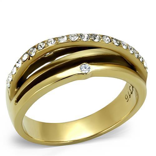 TK2611 IP Gold Stainless Steel Ring featuring clear top-grade crystal, showcasing its elegant design and luxurious finish.