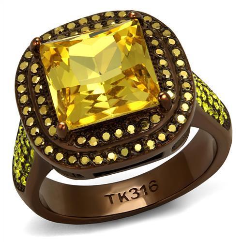 TK2677 IP Coffee light Stainless Steel Ring featuring AAA Grade CZ stones in topaz color, showcasing elegance and durability.