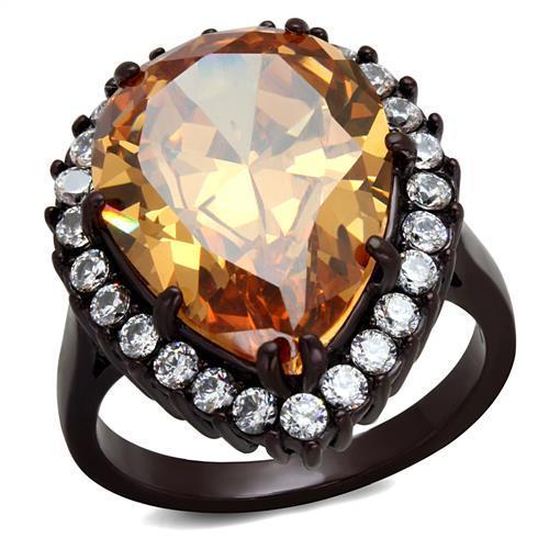 TK2675 IP Dark Brown Stainless Steel Ring featuring AAA Grade champagne CZ, showcasing its elegant design and rich finish.