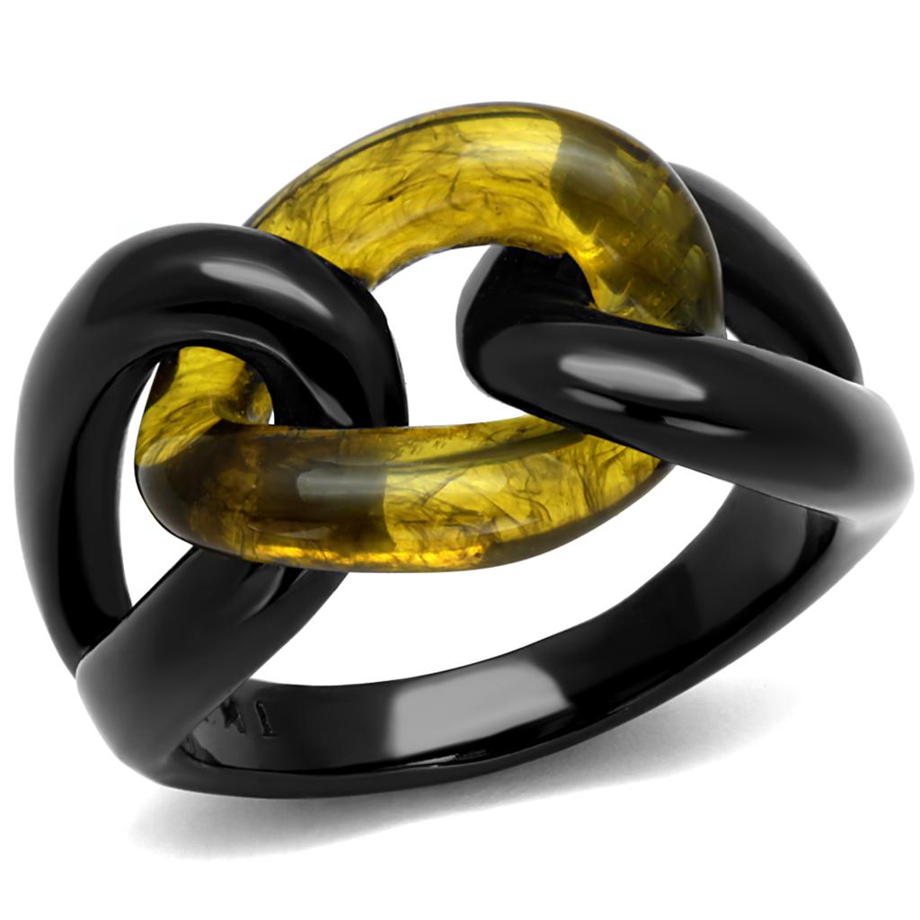 TK2682 IP Black Stainless Steel Ring featuring a synthetic topaz stone, showcasing a sleek design and modern finish.