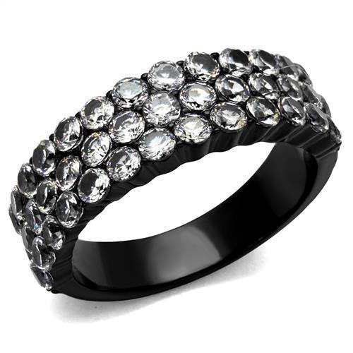 TK2277 IP Black Stainless Steel Ring featuring AAA Grade CZ, showcasing its elegant design and clear center stone.