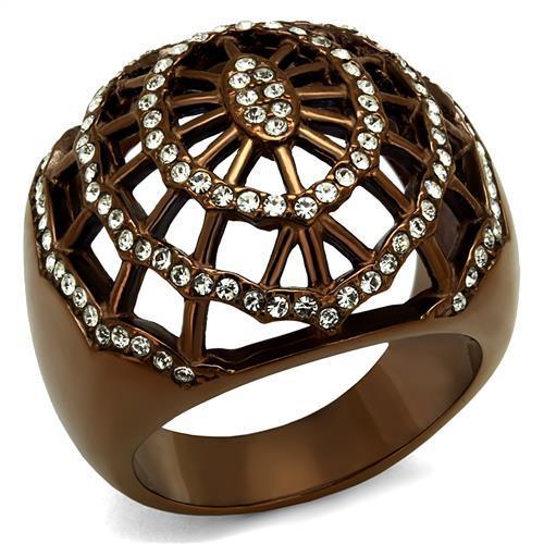 TK2772 IP Coffee light Stainless Steel Ring featuring a clear top-grade crystal, showcasing its elegant design and durable material.