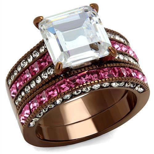 TK2782 IP Coffee light Stainless Steel Ring featuring AAA Grade CZ stones, showcasing its elegant design and durable material.