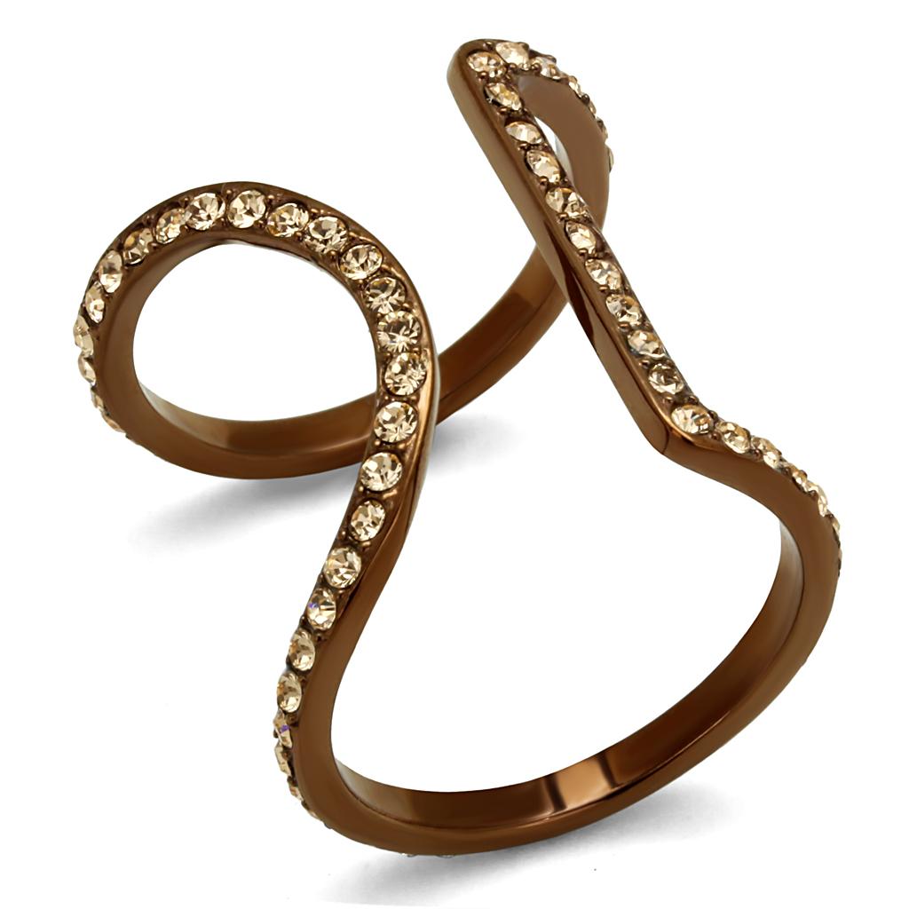 TK2828 IP Coffee light Stainless Steel Ring featuring a light peach crystal, showcasing its elegant design and durable material.