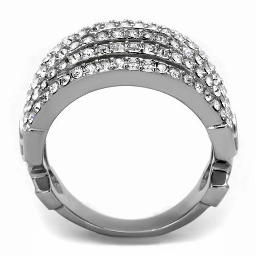 TK2901 High Polished Stainless Steel Ring featuring a clear top-grade crystal centerpiece, showcasing a brilliant shine.