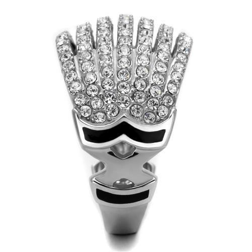 TK2901 High Polished Stainless Steel Ring featuring a clear top-grade crystal centerpiece, showcasing a brilliant shine.