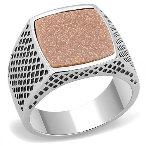 TK3228 High Polished Stainless Steel Ring featuring Gold Sand Stone in Siam color, showcasing a sleek and modern design.