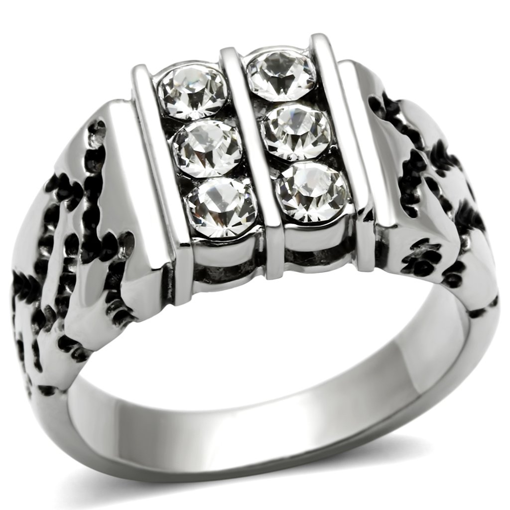 TK365 High Polished Stainless Steel Ring featuring clear top-grade crystal, showcasing its elegant design and shine.