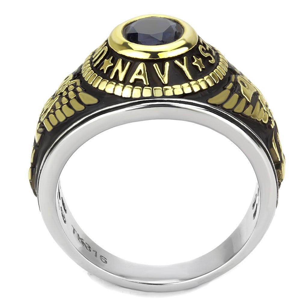 TK3726 Two-Tone IP Gold Stainless Steel Ring featuring a synthetic glass center stone in Montana color.